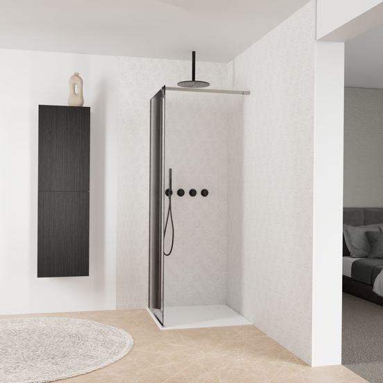 Balmani Modular inloopdouche: 80 x 200 cm, Ribs met coating, Brushed Inox profielen