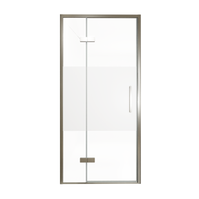 Balmani Senses Design Dusche Drehtür, Links, 100 cm x 210 cm, Klarglas mit mattiertem Streifen, Profil Brushed GunMetal