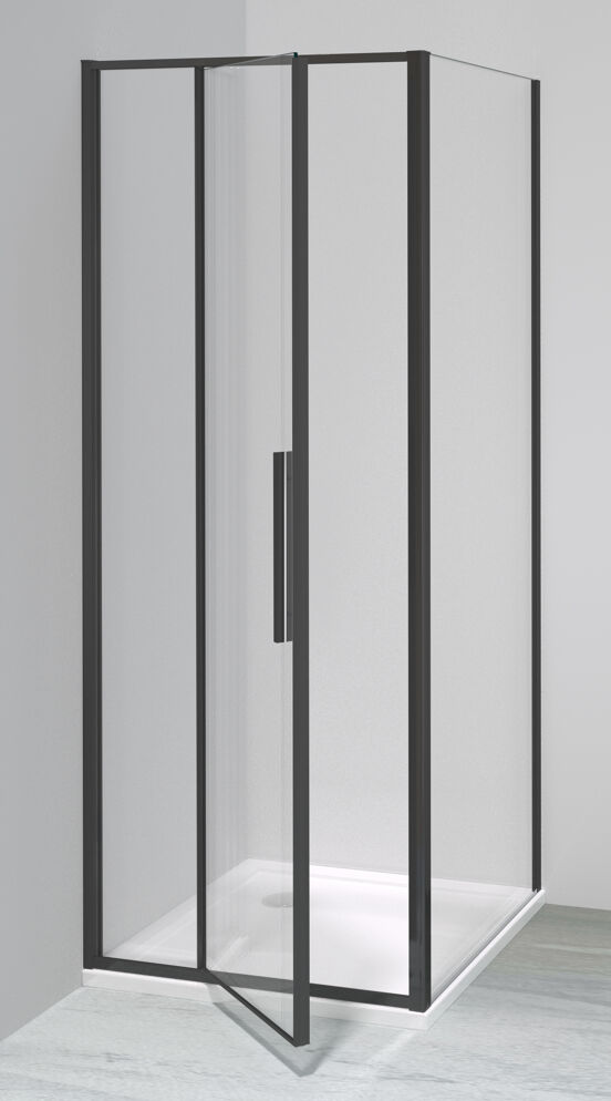 Luca Varess Morano paroi de douche avec porte pivotante et 2 parois latéraux fixes 80 x 80 cm verre transparent profil noir mat