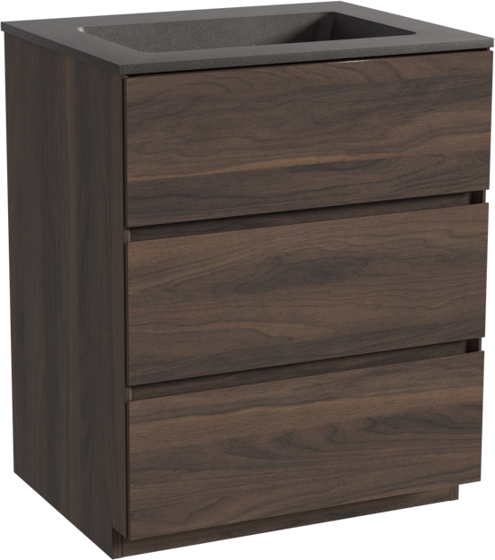 Storke Edge meuble salle de bains à poser 65 x 52 cm noyer avec Scuro plan simple en quartz noir mat