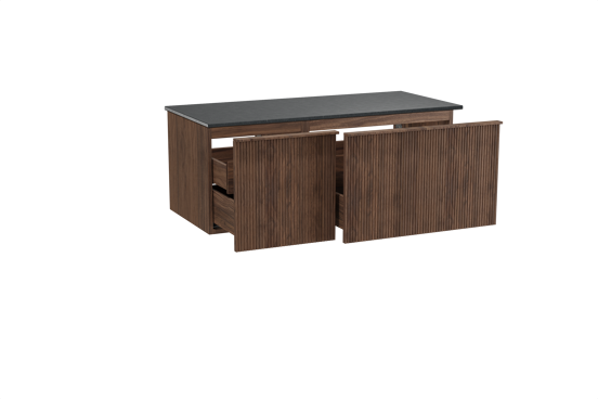 Balmani Forma meuble salle de bains suspendu 120 x 55 cm noyer américain avec Stretto tablette simple en granit noir, Nervure droite symétrique verticale