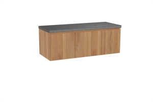 Balmani Idra meuble salle de bains suspendu 135 x 55 cm teck avec Rock vasque asymétrique droite en granit noir