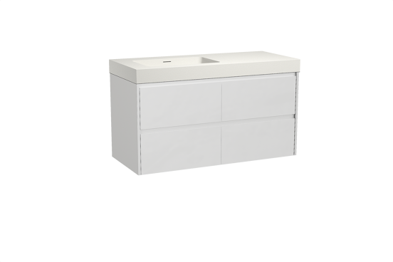 Storke Seda zwevend badkamermeubel 120 x 52 cm mat wit met Mata High asymmetrisch linkse wastafel in solid surface mat wit