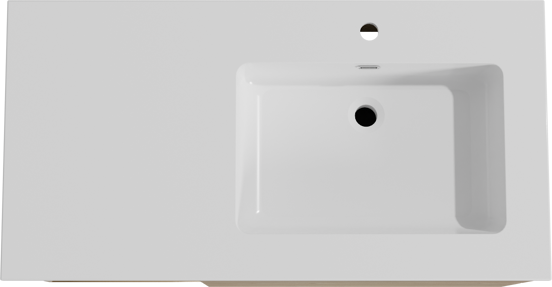 Storke Edge meuble salle de bains suspendu 100 x 52 cm chêne brut avec Diva plan vasque asymétrique à droite en marbre composite blanc brillant