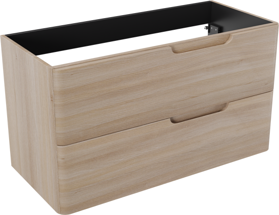 Linie Curvo hängender möbelstück Waschtischunterschränke 100 x 46 cm Eiche Hell 2 Schubladen