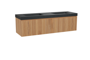 Balmani Idra zwevend badkamermeubel 180 x 55 cm teak met Napoli dubbele wastafel in graniet zwart