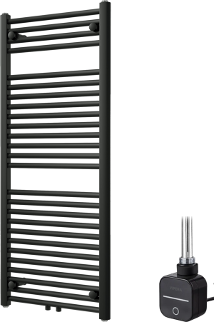Vipera Kanza enkele handdoekradiator 50 x 120 cm elektrische verwarming mat zwart zij- en middenaansluiting 500W, weerstand inbegrepen