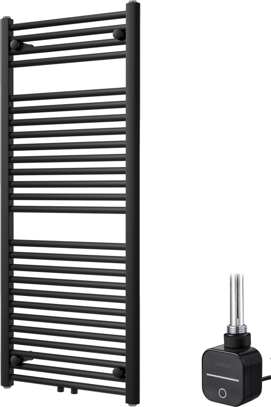 Vipera Kanza enkele handdoekradiator 50 x 120 cm elektrische verwarming mat zwart zij- en middenaansluiting 500W, weerstand inbegrepen