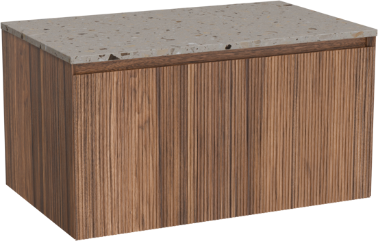 Balmani Fila meuble salle de bains suspendu 90 x 55 cm noyer avec Stretto tablette simple en terrazzo greige terrazzo, Nervure droite symétrique verticale