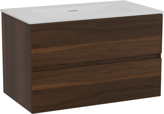 Storke Edge meuble salle de bains suspendu 80 x 46 cm noyer avec Mata plan simple en solid surface blanc mat
