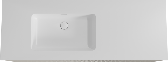 Storke Ribs meuble salle de bains suspendu 140 x 52 cm soie grise avec Mata plan vasque asymétrique à gauche en solid surface blanc mat, Nervure droite symétrique verticale