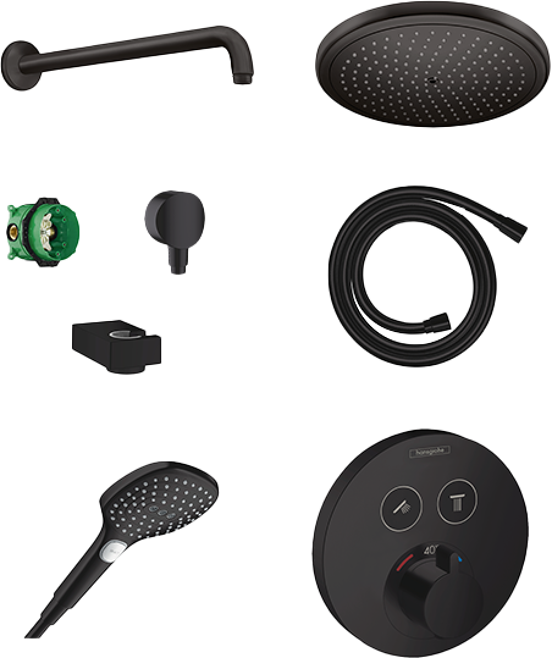 Hansgrohe Showerselect S Duschsystem: Unterputz, inkl. Thermostat-Duscharmatur, Duschkopf, 28cm Schwarz matt