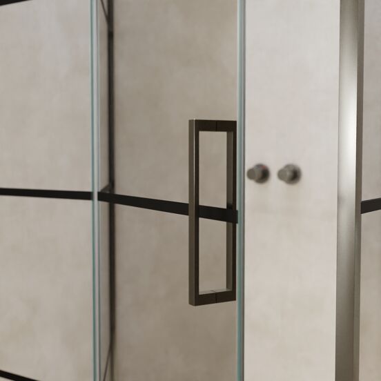 Balmani Senses Design douchehoek met linkse draaideur en vaste zijwand, 120 x 100 cm, Lined, Brushed GunMetal profielen