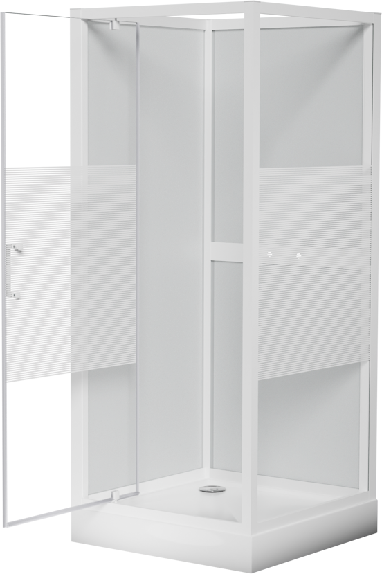 Luca Varess Talan douchecabine met draaideuren 90 x 90 cm helder glas met mat gestreepte strook glanzend wit profiel