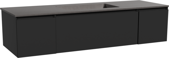 Storke Edge zwevend badkamermeubel 155 x 52 cm mat zwart met Scuro enkele wastafel in kwarts mat zwart