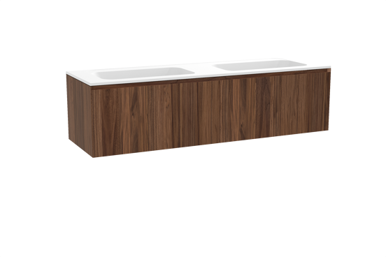 Balmani Idra hängendes Möbelstück Set: 180 x 55 cm, Nussbaum, mit Tablo Strada Doppelwaschtisch, Marmorkomposit Weiß matt