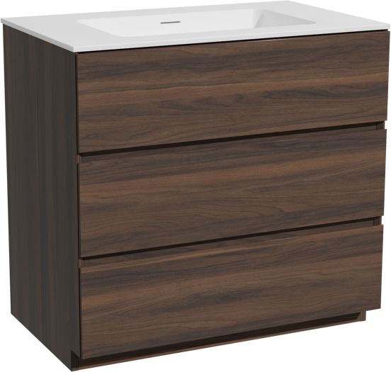 Storke Edge freistehendes Möbelstück Set: 85 x 52 cm, Nussbaum, mit Mata Einzelwaschtisch, Solid Surface Weiß matt
