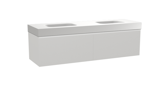 Balmani Fila zwevend badkamermeubel 180 x 55 cm mat wit met Arcato dubbele wastafel in solid surface mat wit, Verticale symmetrische rechte ribbel