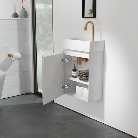 Balmani Mitra zwevend toiletmeubel 42 x 21 cm mat wit met Dama wastafel in Carrara marmer