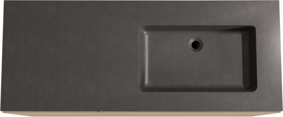 Storke Edge staand badmeubel 130 x 52 cm ruw eiken met Scuro asymmetrisch rechtse wastafel in kwarts mat zwart