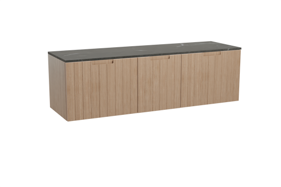 Balmani Adagio hängendes Möbelstück Set: 180 x 55 cm, Verwitterte Eiche, mit Stretto Einzel- oder Doppel Waschtischplatte, Marmor Pietra Grey