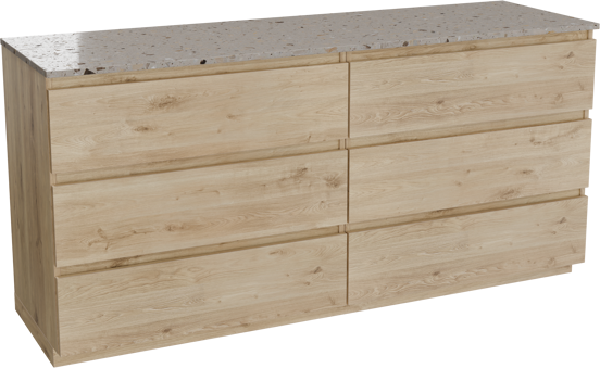 Balmani Lucida staand badkamermeubel 180 x 55 cm ruwe eik met Stretto enkel of dubbel tablet in terrazzo greige terrazzo