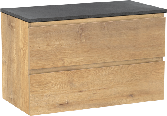 Linie Lado meuble salle de bains suspendu 90 x 46 cm chêne naturel avec Lado tablette simple en mélaminé ardoise gris
