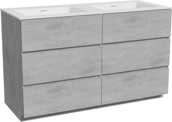 Storke Edge meuble salle de bains à poser 130 x 52 cm béton gris foncé avec Mata double vasque en solid surface blanc mat