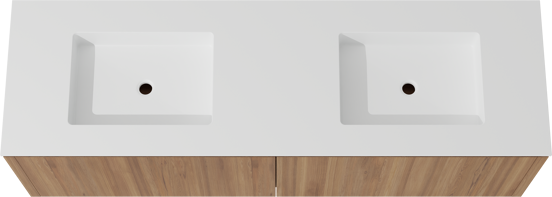 Balmani Eclips zwevend badkamermeubel 180 x 55 cm Teak met Tablo Stretto dubbele wastafel in Solid Surface mat wit