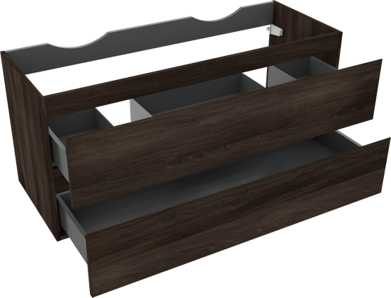 Linie Lado meuble sous-lavabo suspendu 120 x 46 cm noyer foncé 2 tiroirs 2 découpés de siphon