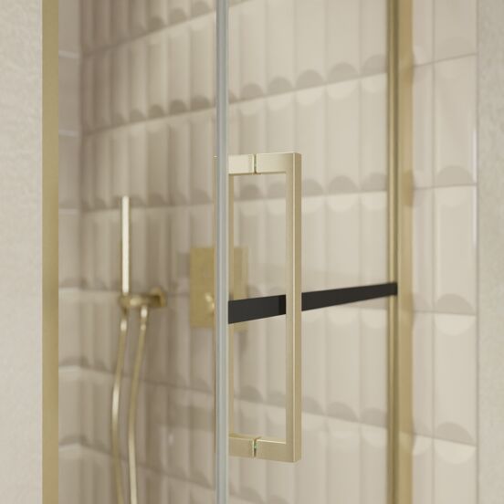Balmani Senses Design Dusche Drehtür, Rechts, 90 cm x 210 cm, Lined, Profil Brushed Champagner Gold, inklusive Coating
