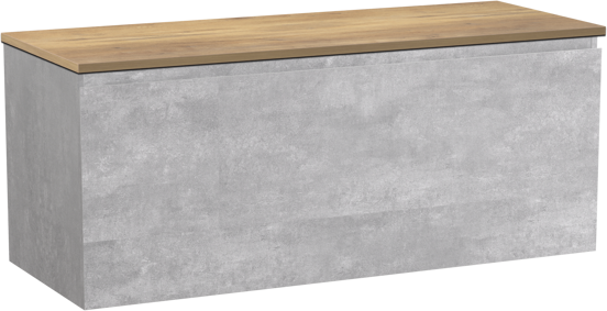 Linie Lado hängendes Badmöbel-Set, 120 x 46 cm, Beton dunkelgrau, mit Lado Einzel- oder Doppelwaschtischplatte, Melamin in NaturEiche 1 Schublade