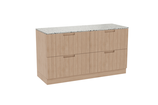 Balmani Adagio staand badmeubel 150 x 55 cm verweerd eiken met Stretto enkel of dubbel wastafelblad in mat wit/zwart terrazzo