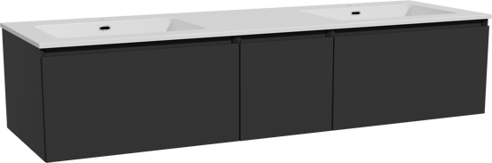 Storke Edge meuble salle de bains suspendu 165 x 52 cm noir mat avec Diva double vasque en marbre composite blanc brillant