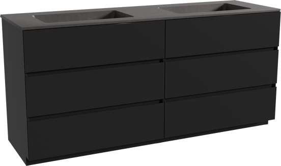 Storke Edge freistehendes Möbelstück Set: 170 x 52 cm, Schwarz matt, mit Scuro Doppelwaschtisch, Quarz Schwarz matt