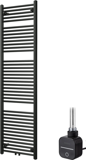 Vipera Kanza enkele handdoekradiator 50 x 180 cm elektrische verwarming mat zwart zij- en middenaansluiting 800W, weerstand inbegrepen