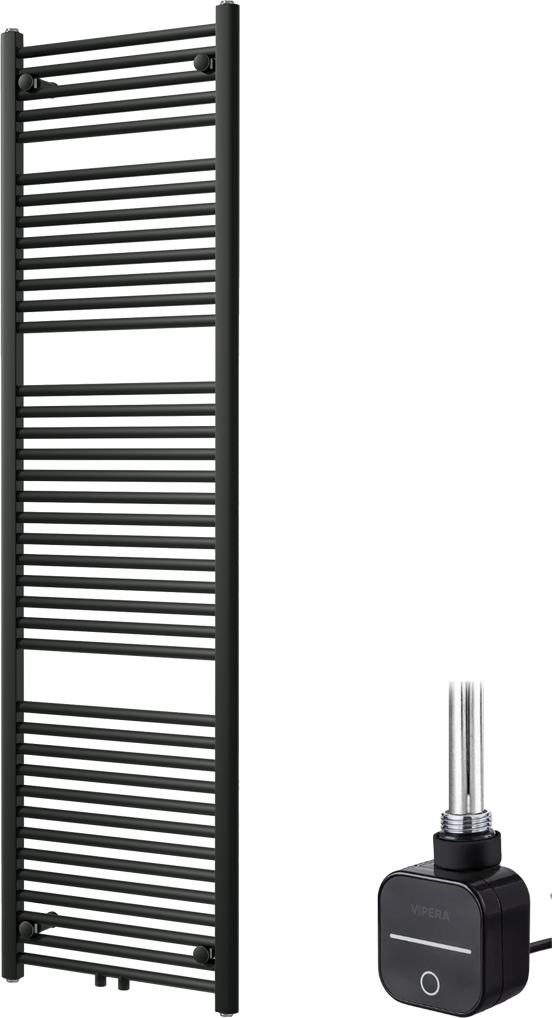 Vipera Kanza enkele handdoekradiator 50 x 180 cm elektrische verwarming mat zwart zij- en middenaansluiting 800W, weerstand inbegrepen