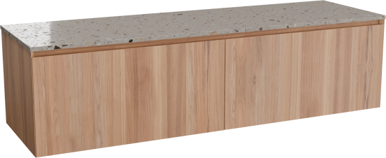 Balmani Idra meuble salle de bains suspendu 180 x 55 cm teck avec Stretto tablette simple ou double en terrazzo greige terrazzo
