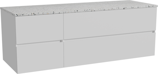 Storke Edge meuble salle de bains suspendu 150 x 52 cm blanc mat avec Tavola tablette simple ou double en blanc/noir mat terrazzo
