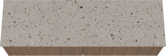Balmani Forma hängendes Möbelstück Set: 180 x 55 cm, Amerikanischer Nussbaum, mit Stretto Einzel- oder Doppel Waschtischplatte, Terrazzo in Greige, Vertikale asymmetrische Runde Rippe