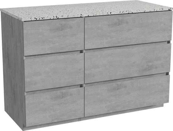 Storke Edge meuble salle de bains à poser 120 x 52 cm béton gris foncé avec Tavola tablette simple ou double en blanc/noir mat terrazzo