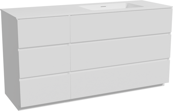 Storke Edge meuble salle de bains à poser 150 x 52 cm blanc mat avec Mata plan vasque asymétrique à droite en solid surface blanc mat