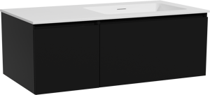 Storke Edge zwevend badkamermeubel 100 x 52 cm mat zwart met Mata asymmetrisch rechtse wastafel in solid surface mat wit