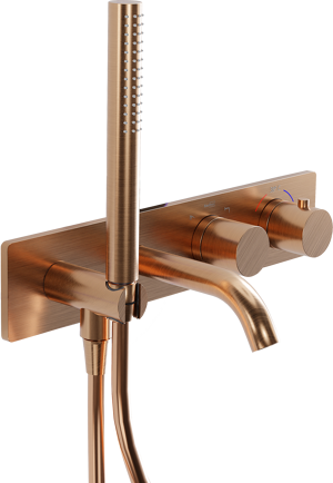 Blaufoss Round inbouw badkraan thermostatisch met handdouche Brushed Rosegold incl. inbouwelement