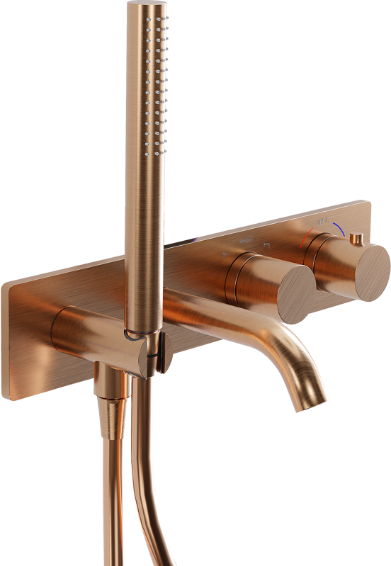 Blaufoss Round Thermostat Unterputz Badewannenarmatur: Brushed Rosegold, Einbauelement inklusive, mit Brausekopf