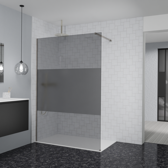 Balmani Modular inloopdouche: 140 x 200 cm, Rookglas met matte strook, Brushed CoolMetal profielen