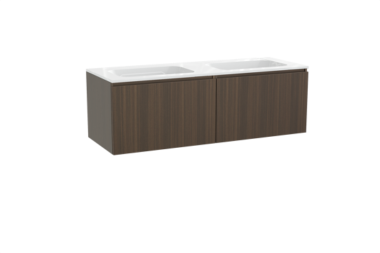 Balmani Sfera meuble salle de bains suspendu 150 x 55 cm eucalyptus avec Tablo Strada double vasque en marbre composite blanc brillant