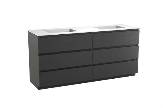 Balmani Lucida meuble salle de bains à poser 180 x 55 cm chêne noir avec Tablo Stretto double vasque en solid surface blanc mat