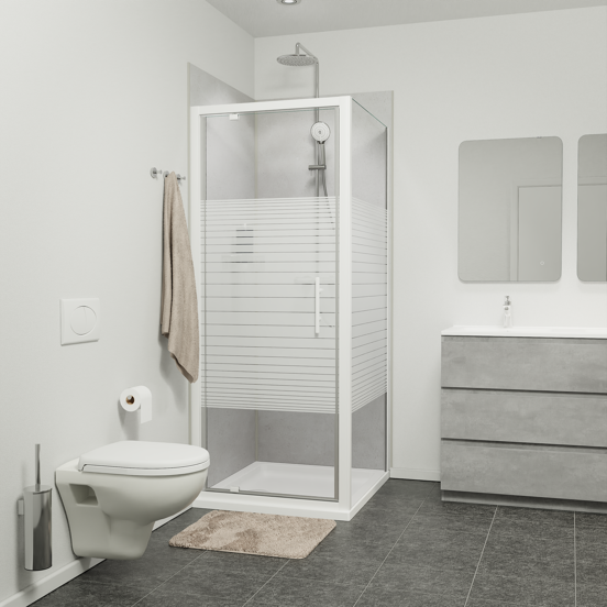 SanyOne Anton douchecabine met draaideur en vaste zijwand, 80 x 90 cm, gestreept glas, witte profielen