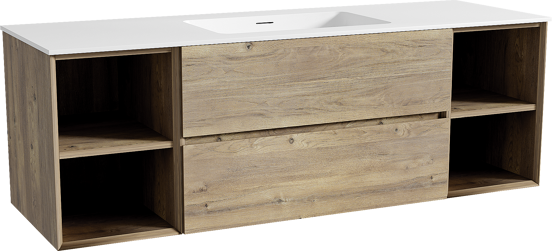 Storke Edge meuble salle de bains suspendu 155 x 52 cm chêne brut avec Mata plan simple en solid surface blanc mat
